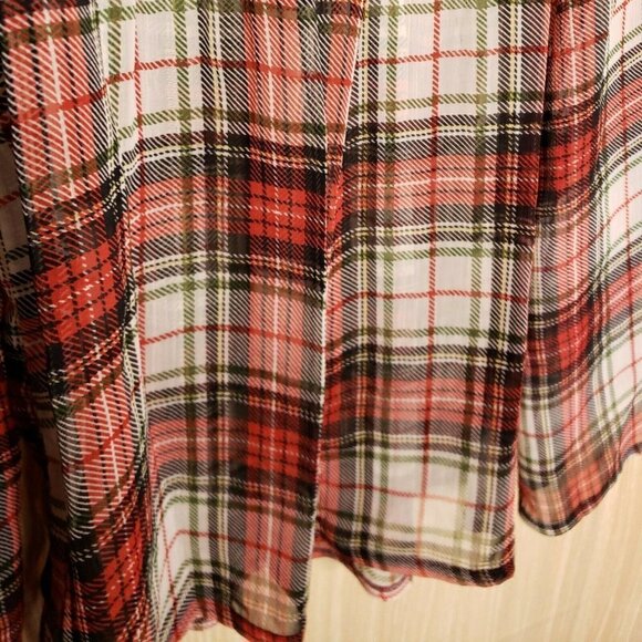 Camaieu Womens Red Plaid Sheer Blouse - Picture 3 of 5